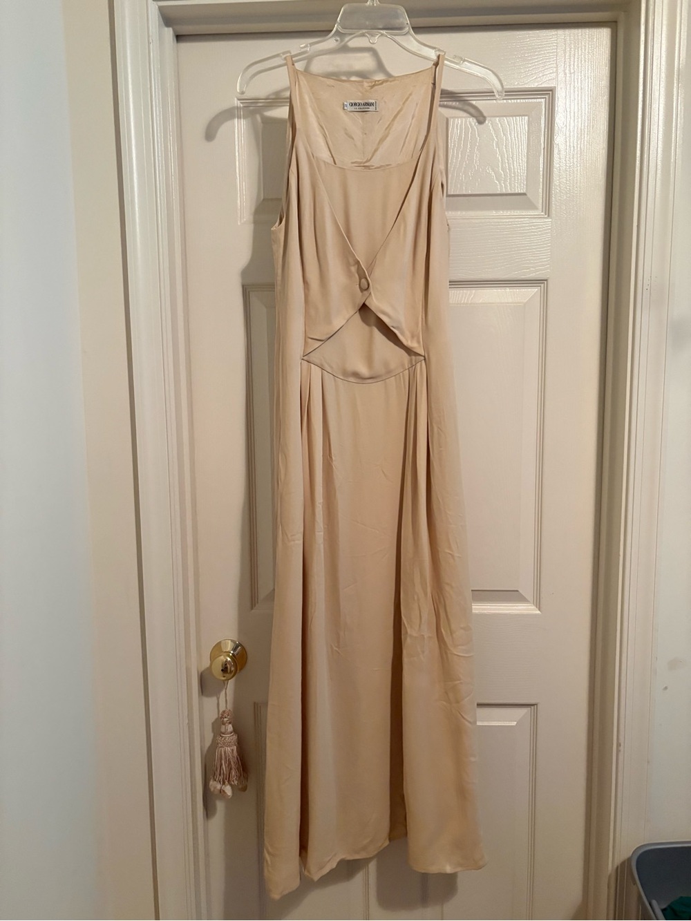 Giorgio Armani Cream Sleeveless Draped Maxi Dress vintage size 44